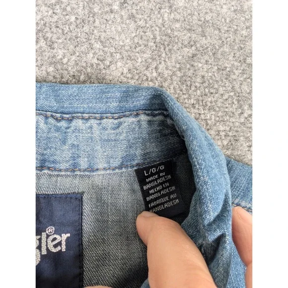 Wrangler Pearl Snap Denim Shirt Mens Large Western Cowboy Long Sleeve - Picture 4 of 9